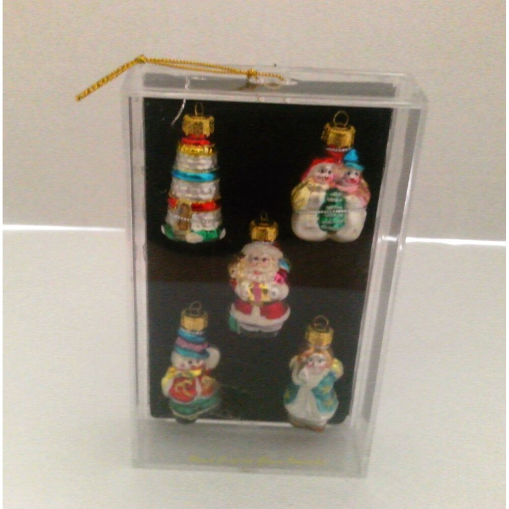 Michaels Hand Crafted Miniature Glass Christmas Ornaments Set 5 1990's